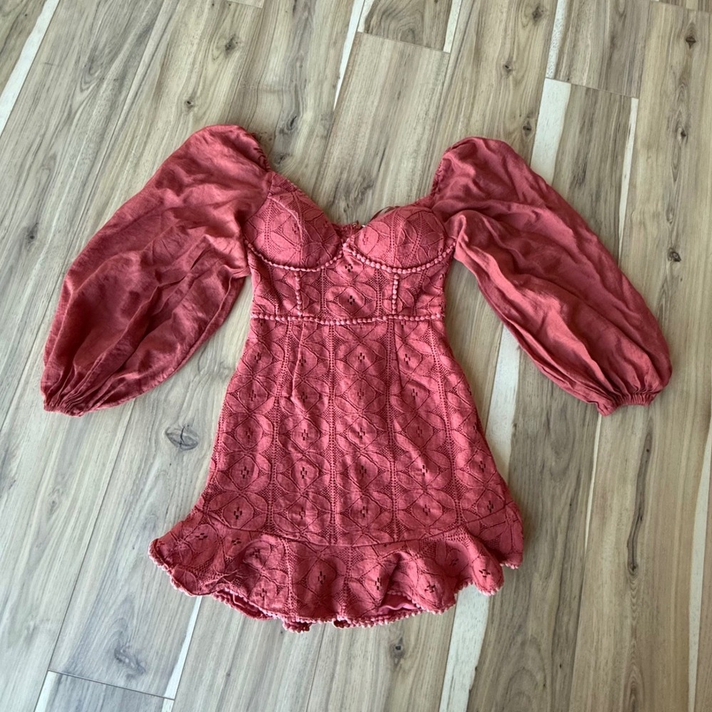 One and Only Collective Mini Dress Long Sleeve Lace‎ Detail Sweetheart Neck S